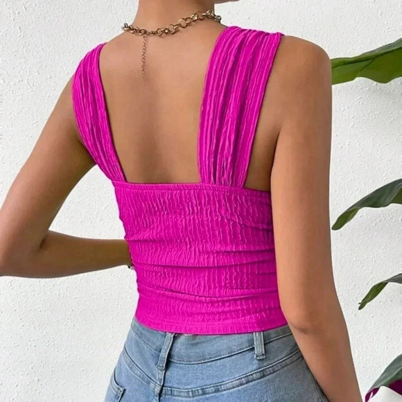 Women Summer Solid Color Textured Casual Tank Top - Picture 4 of 5